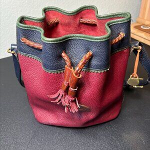 Vintage Dooney & Bourke Leather Bucket Bag cranberry, blue & green